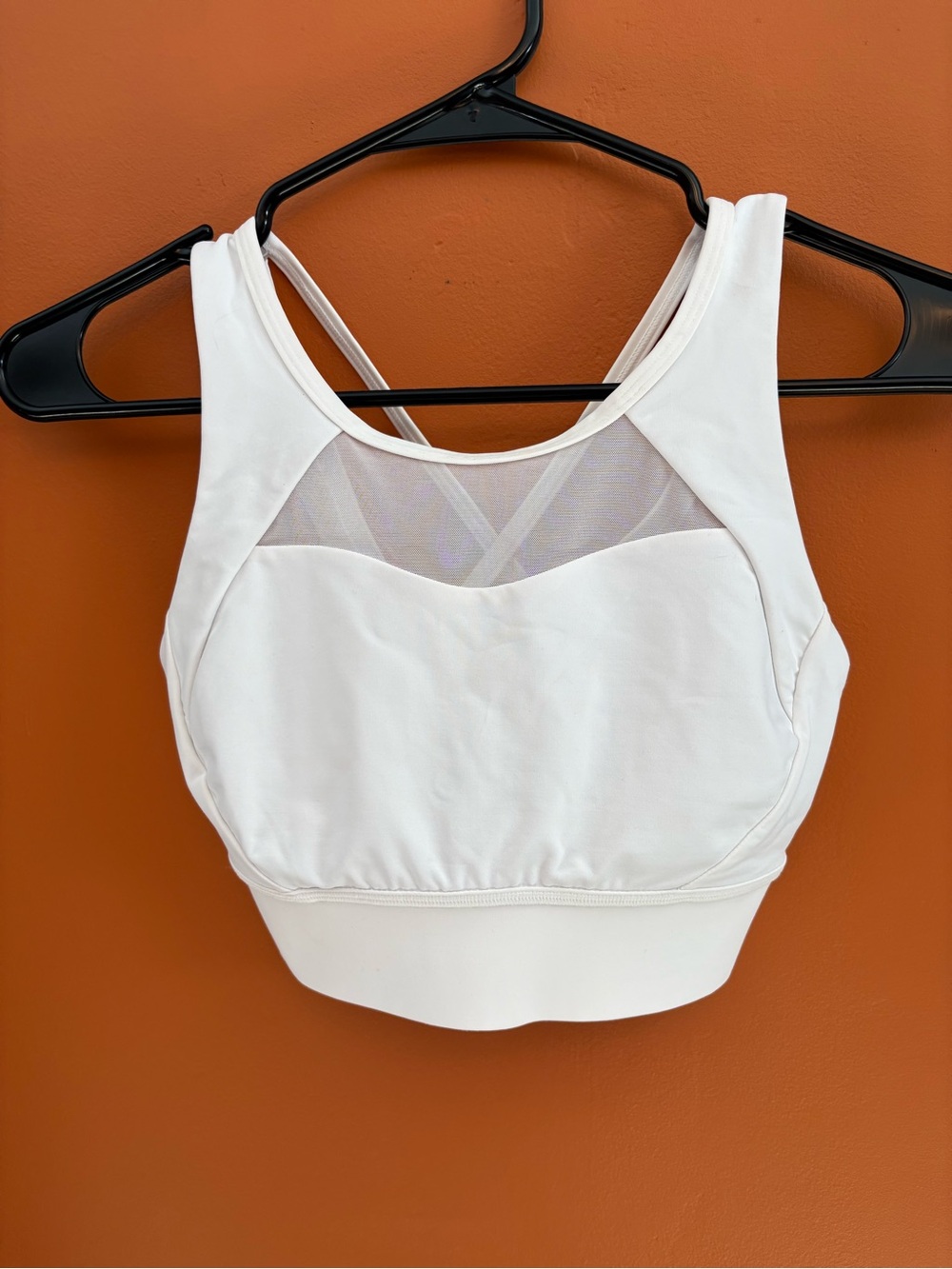 Lululemon White Mesh-Panel Sports Bra Crop Top